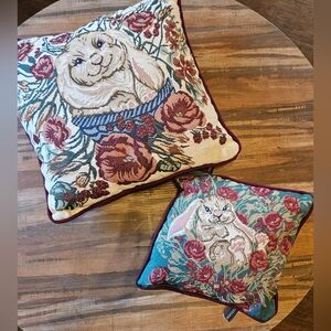 2 Portofino Taperstey Throw Pillows Bunny Rabbits Easter Spring Large & Small